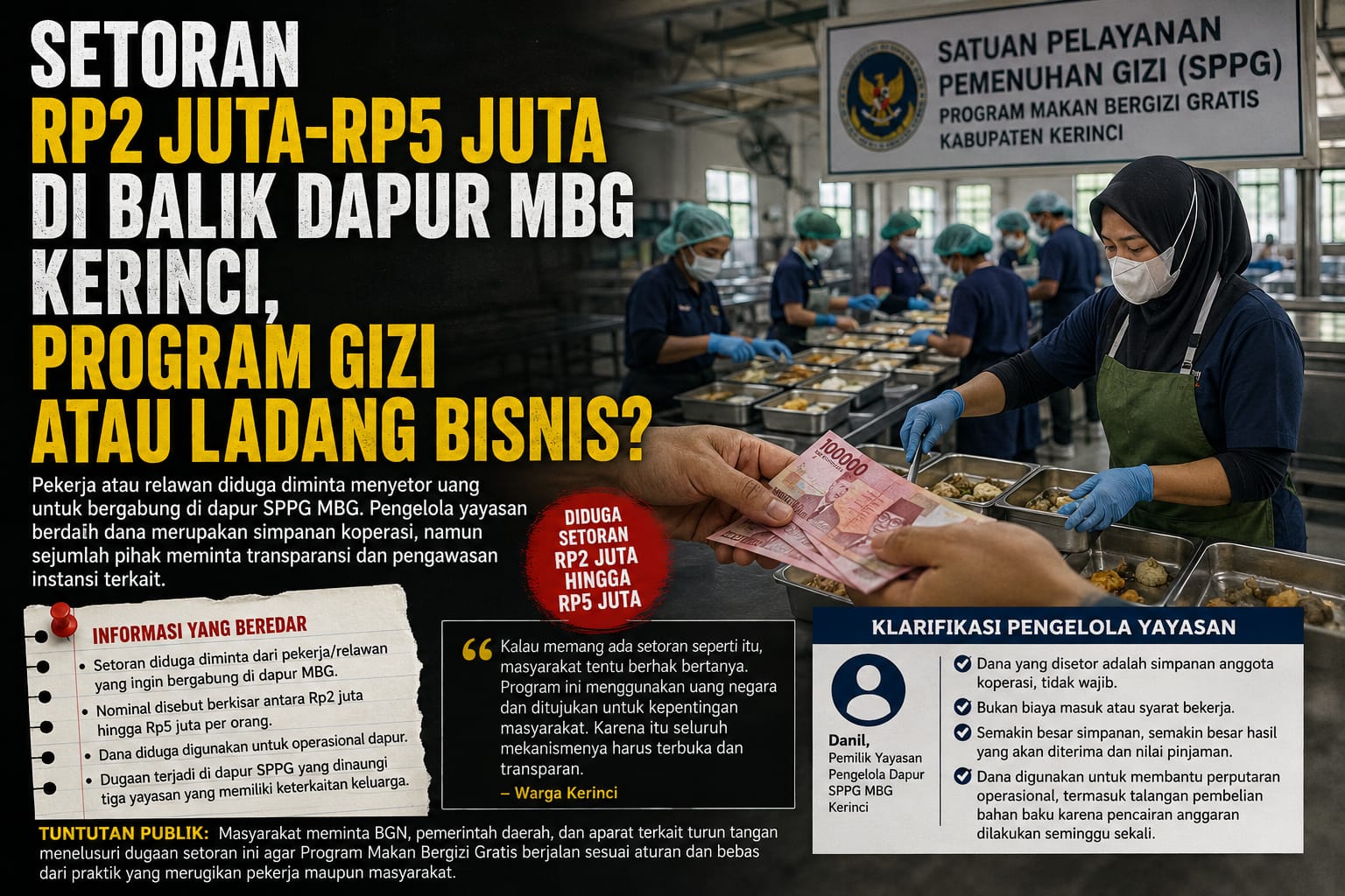 Carut – marut di Dapur MBG, Pungutan Rp 2 Juta – Rp 5 Juta Program Gizi atau Ladang Bisnis..?