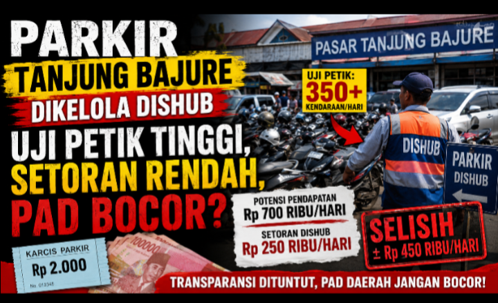 Parkir Tanjung Bajure Dikelola Dishub: Uji Petik Tinggi, Setoran Rendah, PAD Bocor?