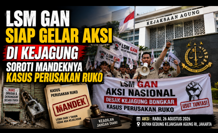LSM GAN Siap Gelar Aksi di Kejagung, Soroti Mandeknya Kasus Perusakan Ruko